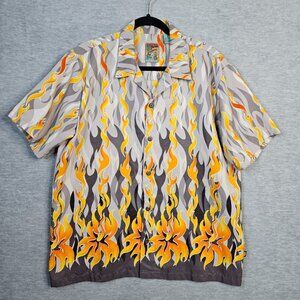 Vintage Pineapple Connection Button Front Flames Short Sleeve Shirt Sz S
